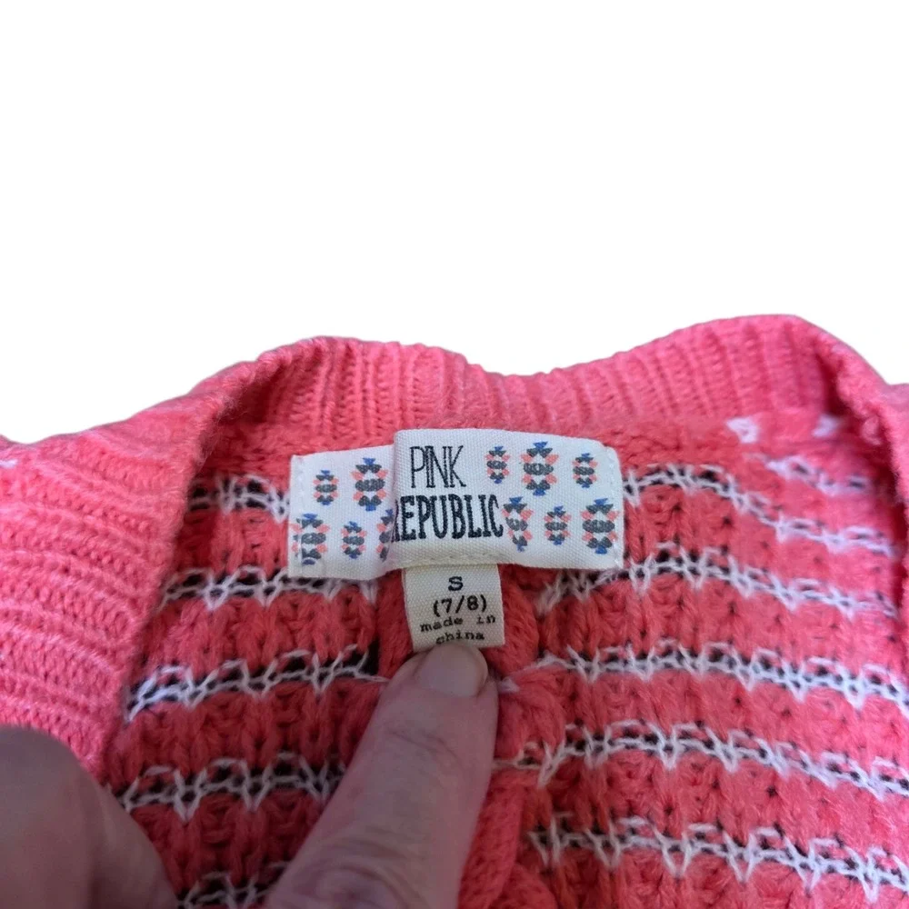 Pink Republic Girls Coral Knit Open Front Cardigan Sweater Kids Size S 7/8‎